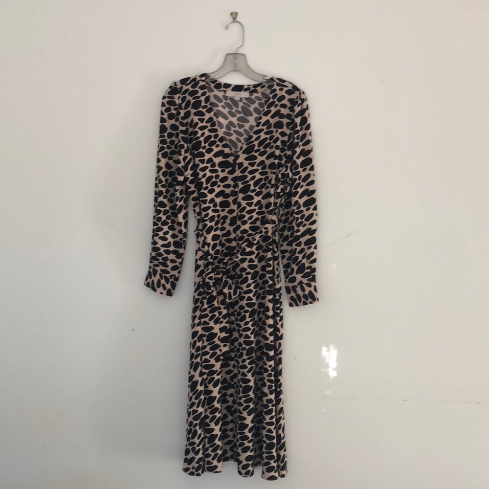Ann Taylor Loft Size 6 Cheetah Print Midi Shirtdress Beige and Black